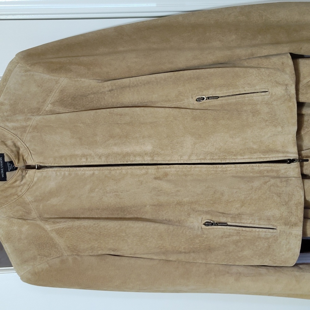 Valerie Stevens 2-Pc Golden Tan Suede Jacket (L) and Asymmetrical Skirt (10)